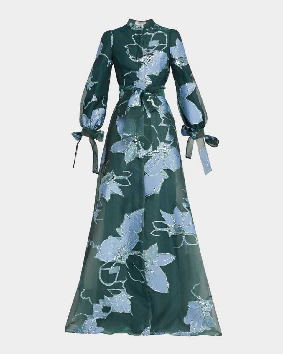 Floral Metallic Jacquard Shirt Gown